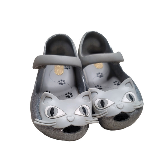 Mini Melissa Toddler Ultra Girl II Cat Glitter Flat Shoes Silver Size US 7M - Picture 3 of 12